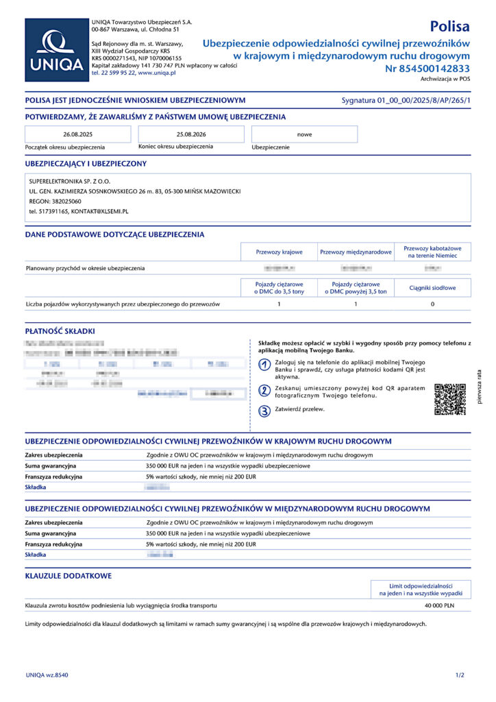 Ubezpieczenie OCP - ubezpieczenie odpowiedzialności cywilnej przewoźnika